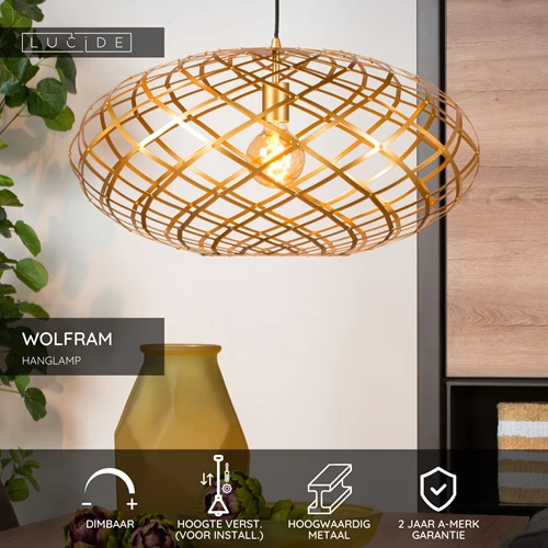 Lucide WOLFRAM - Hanglamp - Ø 65 cm - 1xE27 - Mat Goud / Messing - USP